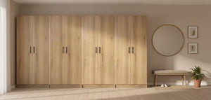 English Elm Modex Oak Four Piece Tall Melamine Cabinet Set with Soft Close Doors for Garage B040S00170