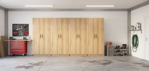 English Elm Modex Oak Four Piece Tall Melamine Cabinet Set with Soft Close Doors for Garage B040S00170