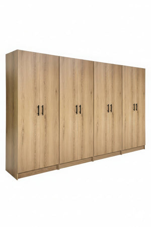 English Elm Modex Oak Four Piece Tall Melamine Cabinet Set with Soft Close Doors for Garage B040S00170