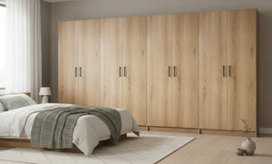 English Elm Modex Oak Four Piece Tall Melamine Cabinet Set with Soft Close Doors for Garage B040S00170