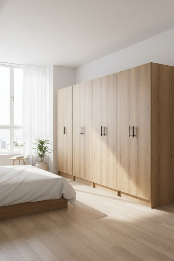 English Elm Modex Oak Four Piece Tall Melamine Cabinet Set with Soft Close Doors for Garage B040S00170