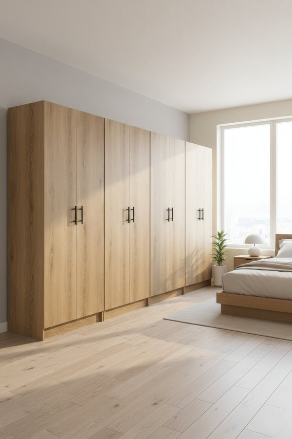 English Elm Modex Oak Four Piece Tall Melamine Cabinet Set with Soft Close Doors for Garage B040S00170
