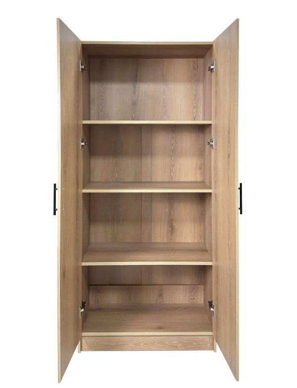 English Elm Modex Oak Four Piece Tall Melamine Cabinet Set with Soft Close Doors for Garage B040S00170