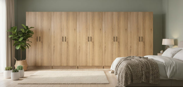 English Elm Modex Oak Five Piece Vertical Melamine Cabinet Set for Garage and Home Office B040S00172