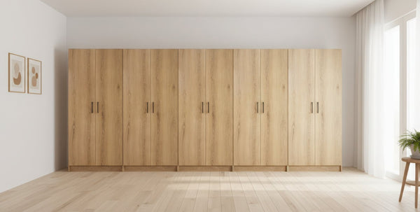 English Elm Modex Oak Five Piece Vertical Melamine Cabinet Set for Garage and Home Office B040S00172