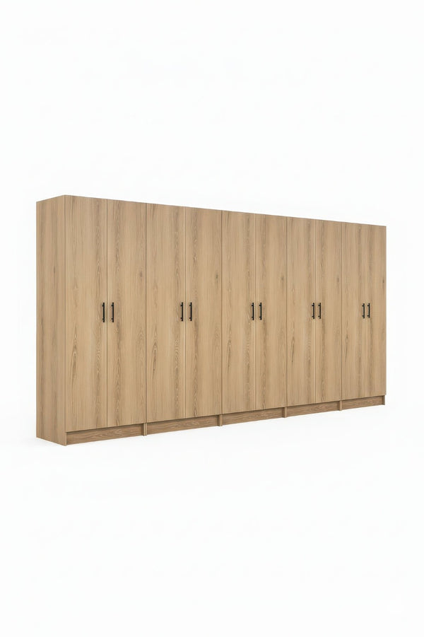 English Elm Modex Oak Five Piece Vertical Melamine Cabinet Set for Garage and Home Office B040S00172