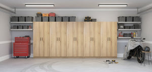 English Elm Modex Oak Five Piece Vertical Melamine Cabinet Set for Garage and Home Office B040S00172