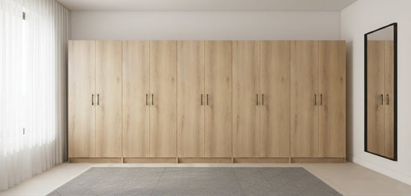 English Elm Modex Oak Five Piece Vertical Melamine Cabinet Set for Garage and Home Office B040S00172