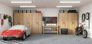 English Elm Modex Oak Five Piece Vertical Melamine Cabinet Set for Garage and Home Office B040S00172