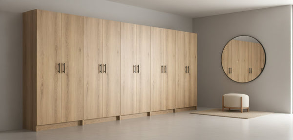 English Elm Modex Oak Five Piece Vertical Melamine Cabinet Set for Garage and Home Office B040S00172