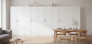 English Elm Modex Five Piece Modular Cabinet Set with Soft Close Doors and Slim White Melamine Finish B040S00173