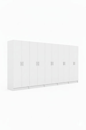 English Elm Modex Five Piece Modular Cabinet Set with Soft Close Doors and Slim White Melamine Finish B040S00173