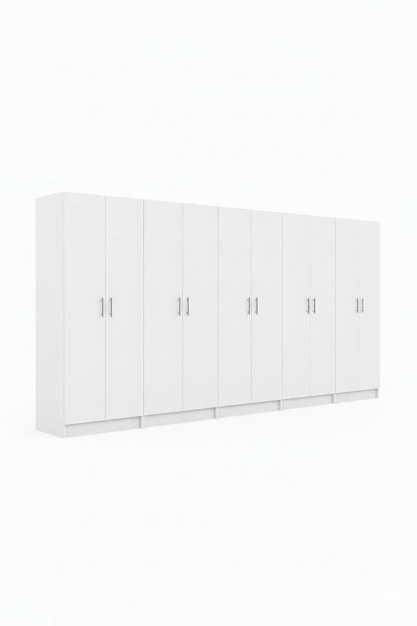 English Elm Modex Five Piece Modular Cabinet Set with Soft Close Doors and Slim White Melamine Finish B040S00173