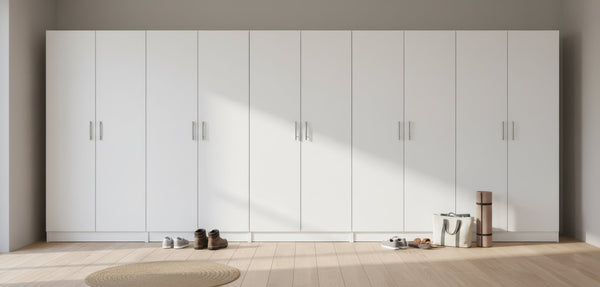 English Elm Modex Five Piece Modular Cabinet Set with Soft Close Doors and Slim White Melamine Finish B040S00173