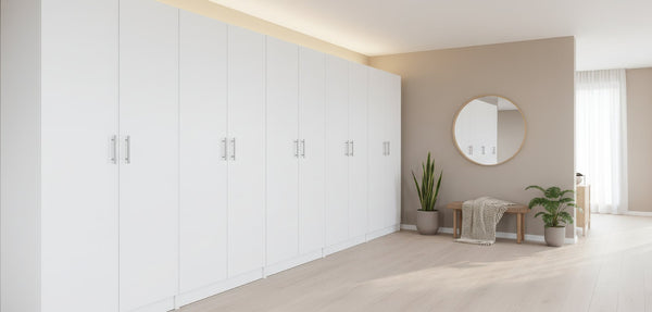 English Elm Modex Five Piece Modular Cabinet Set with Soft Close Doors and Slim White Melamine Finish B040S00173