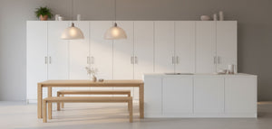 English Elm Modex Five Piece Modular Cabinet Set with Soft Close Doors and Slim White Melamine Finish B040S00173