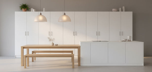 English Elm Modex Five Piece Modular Cabinet Set with Soft Close Doors and Slim White Melamine Finish B040S00173