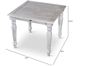 English Elm Square Eucalyptus Outdoor Dining Table with Turned Legs and Farmhouse Silver Gray Finish B04657518
