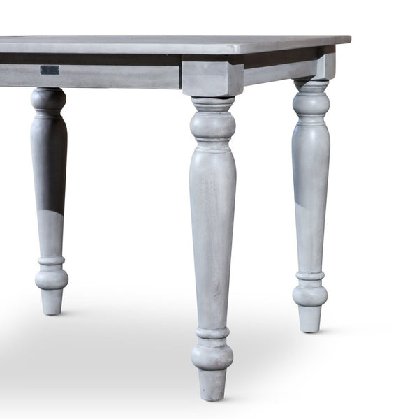 English Elm Square Eucalyptus Outdoor Dining Table with Turned Legs and Farmhouse Silver Gray Finish B04657518