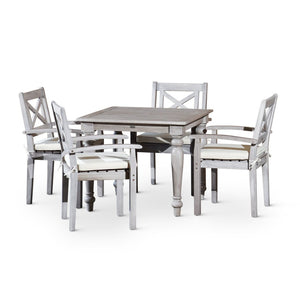 English Elm Square Eucalyptus Outdoor Dining Table with Turned Legs and Farmhouse Silver Gray Finish B04657518