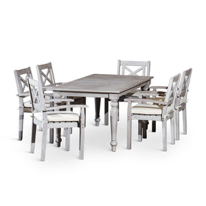 English Elm Rectangular Outdoor Eucalyptus Farmhouse Dining Set with Six X-back Armchairs B046S00001
