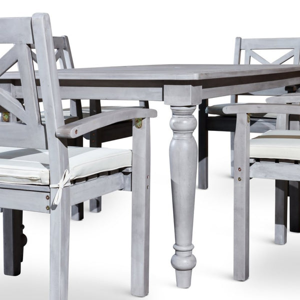 English Elm Rectangular Outdoor Eucalyptus Farmhouse Dining Set with Six X-back Armchairs B046S00001
