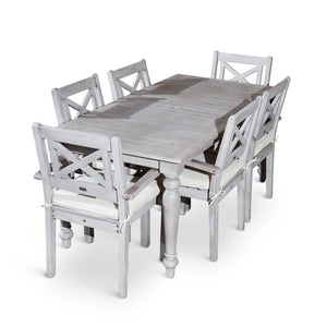 English Elm Rectangular Outdoor Eucalyptus Farmhouse Dining Set with Six X-back Armchairs B046S00001
