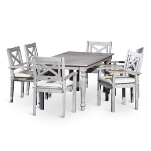 English Elm Rectangular Outdoor Eucalyptus Farmhouse Dining Set with Six X-back Armchairs B046S00001