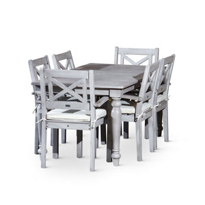 English Elm Rectangular Outdoor Eucalyptus Farmhouse Dining Set with Six X-back Armchairs B046S00001