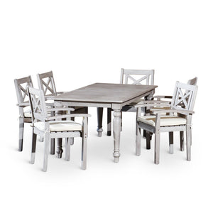 English Elm Rectangular Outdoor Eucalyptus Farmhouse Dining Set with Six X-back Armchairs B046S00001