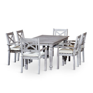 English Elm Rectangular Outdoor Eucalyptus Farmhouse Dining Set with Six X-back Armchairs B046S00001