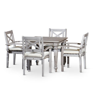 English Elm Square Eucalyptus Outdoor Dining Set with X-back Armchairs Farmhouse Cottage Style B046S00002