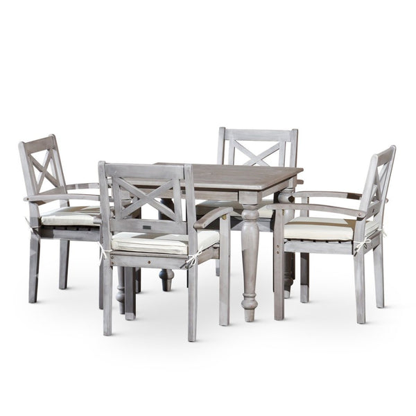 English Elm Square Eucalyptus Outdoor Dining Set with X-back Armchairs Farmhouse Cottage Style B046S00002