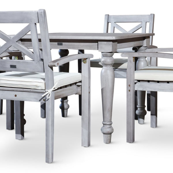 English Elm Square Eucalyptus Outdoor Dining Set with X-back Armchairs Farmhouse Cottage Style B046S00002