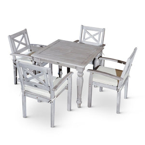 English Elm Square Eucalyptus Outdoor Dining Set with X-back Armchairs Farmhouse Cottage Style B046S00002