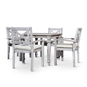 English Elm Square Eucalyptus Outdoor Dining Set with X-back Armchairs Farmhouse Cottage Style B046S00002