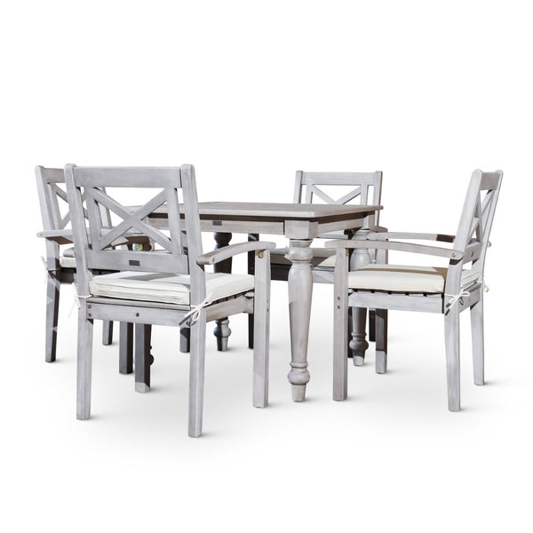 English Elm Square Eucalyptus Outdoor Dining Set with X-back Armchairs Farmhouse Cottage Style B046S00002