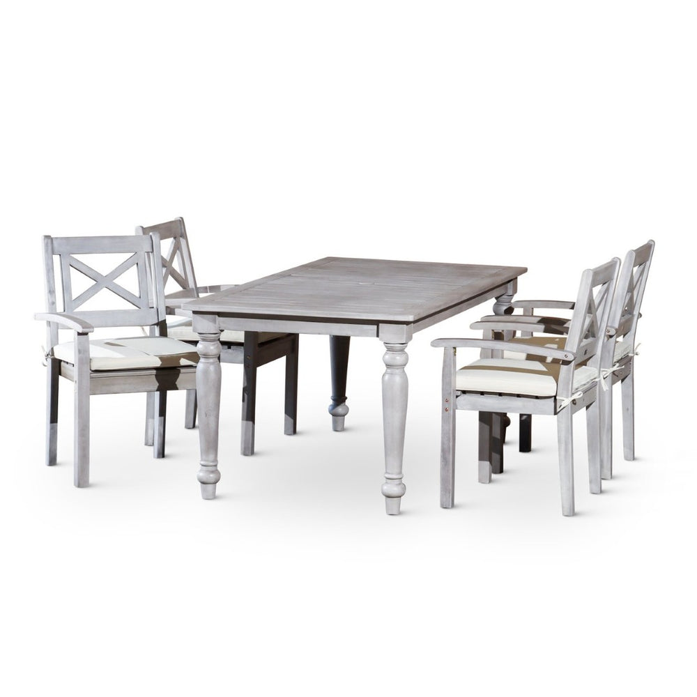 English Elm Rectangular Eucalyptus Outdoor Dining Set Farmhouse X-back Chairs Patio Entertainer B046S00011