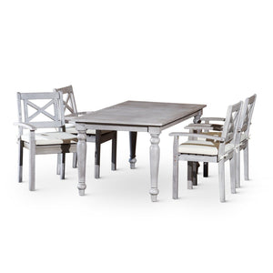 English Elm Rectangular Eucalyptus Outdoor Dining Set Farmhouse X-back Chairs Patio Entertainer B046S00011