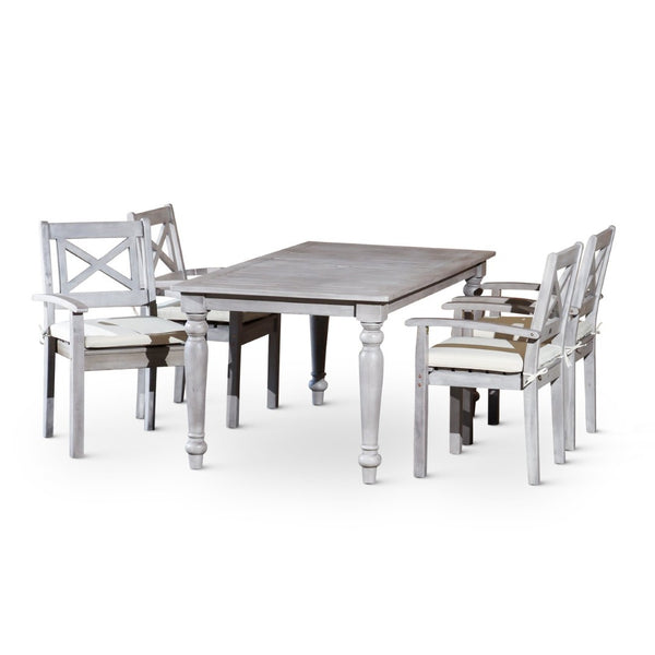 English Elm Rectangular Eucalyptus Outdoor Dining Set Farmhouse X-back Chairs Patio Entertainer B046S00011