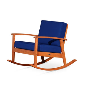 English Elm Eucalyptus Outdoor Rocking Chair with Thick Cushions Fsc Wood Porch Rocker Natural Oil Navy B046S00014