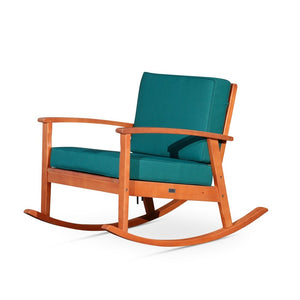 English Elm Eucalyptus Outdoor Rocking Chair with Thick Cushions Fsc Wood Porch Rocker Natural Oil Dark Green B046S00020