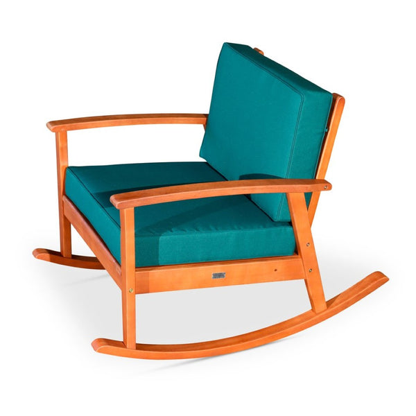 English Elm Eucalyptus Outdoor Rocking Chair with Thick Cushions Fsc Wood Porch Rocker Natural Oil Dark Green B046S00020