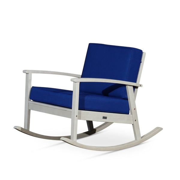 English Elm Eucalyptus Outdoor Rocking Chair with Thick Cushions Fsc Wood Porch Rocker Driftwood Gray Navy B046S00023