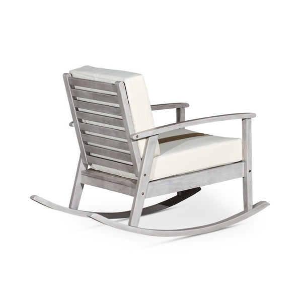 English Elm Eucalyptus Outdoor Rocking Chair with Thick Cushions Fsc Wood Porch Rocker Driftwood Gray Navy B046S00023