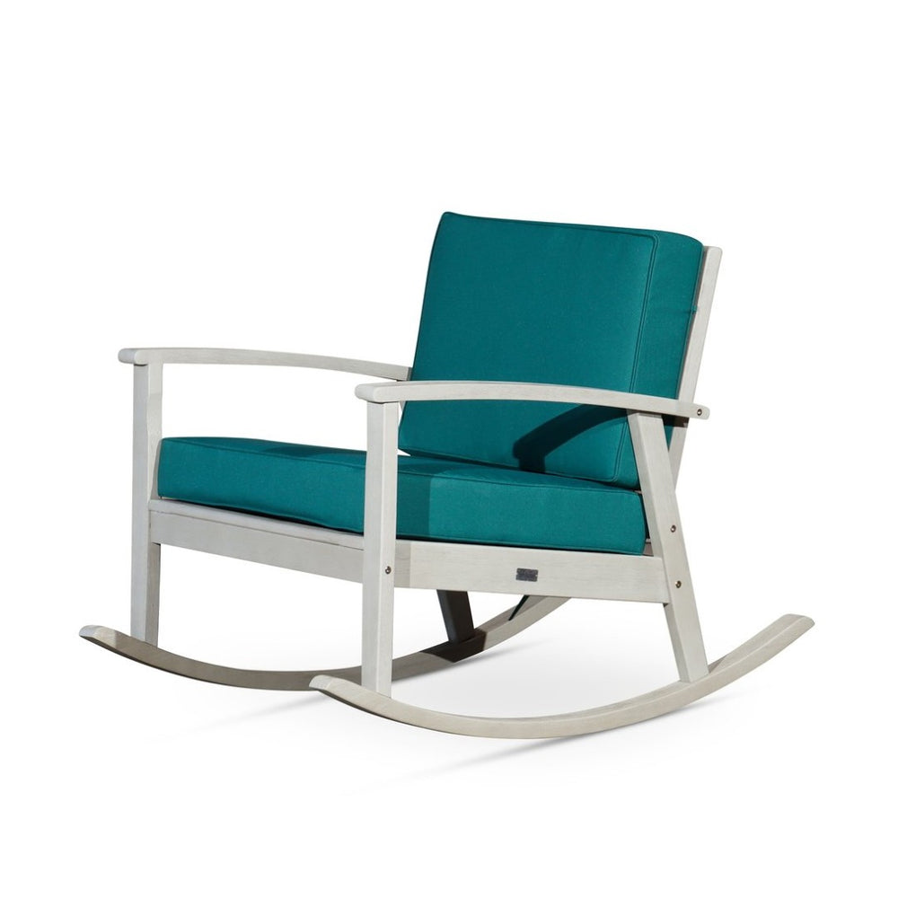 English Elm Eucalyptus Outdoor Rocking Chair with Thick Cushions Fsc Wood Porch Rocker Driftwood Gray Dark Green B046S00024