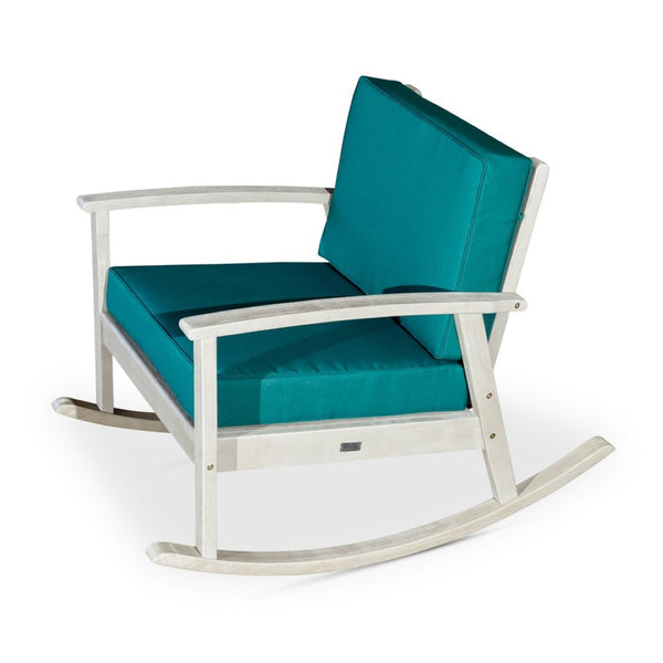 English Elm Eucalyptus Outdoor Rocking Chair with Thick Cushions Fsc Wood Porch Rocker Driftwood Gray Dark Green B046S00024
