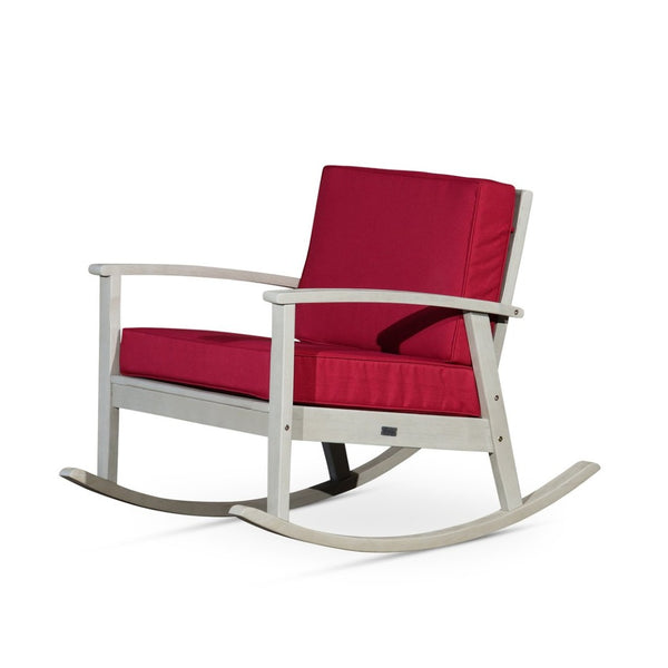 English Elm Eucalyptus Outdoor Rocking Chair with Thick Cushions Fsc Wood Porch Rocker Driftwood Gray Burgundy B046S00027