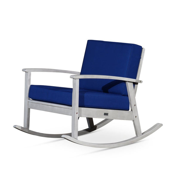 English Elm Eucalyptus Outdoor Rocking Chair with Thick Cushions Fsc Wood Porch Rocker Silver Gray Navy B046S00028