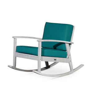 English Elm Eucalyptus Outdoor Rocking Chair with Thick Cushions Fsc Wood Porch Rocker Silver Gray Dark Green B046S00029